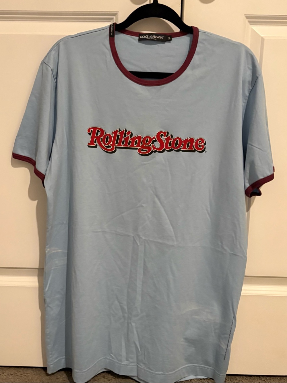 VTG Y2K Dolce & Gabbana Light Blue T-Shirt with Red Rolling Stone Logo US:XL/XXL